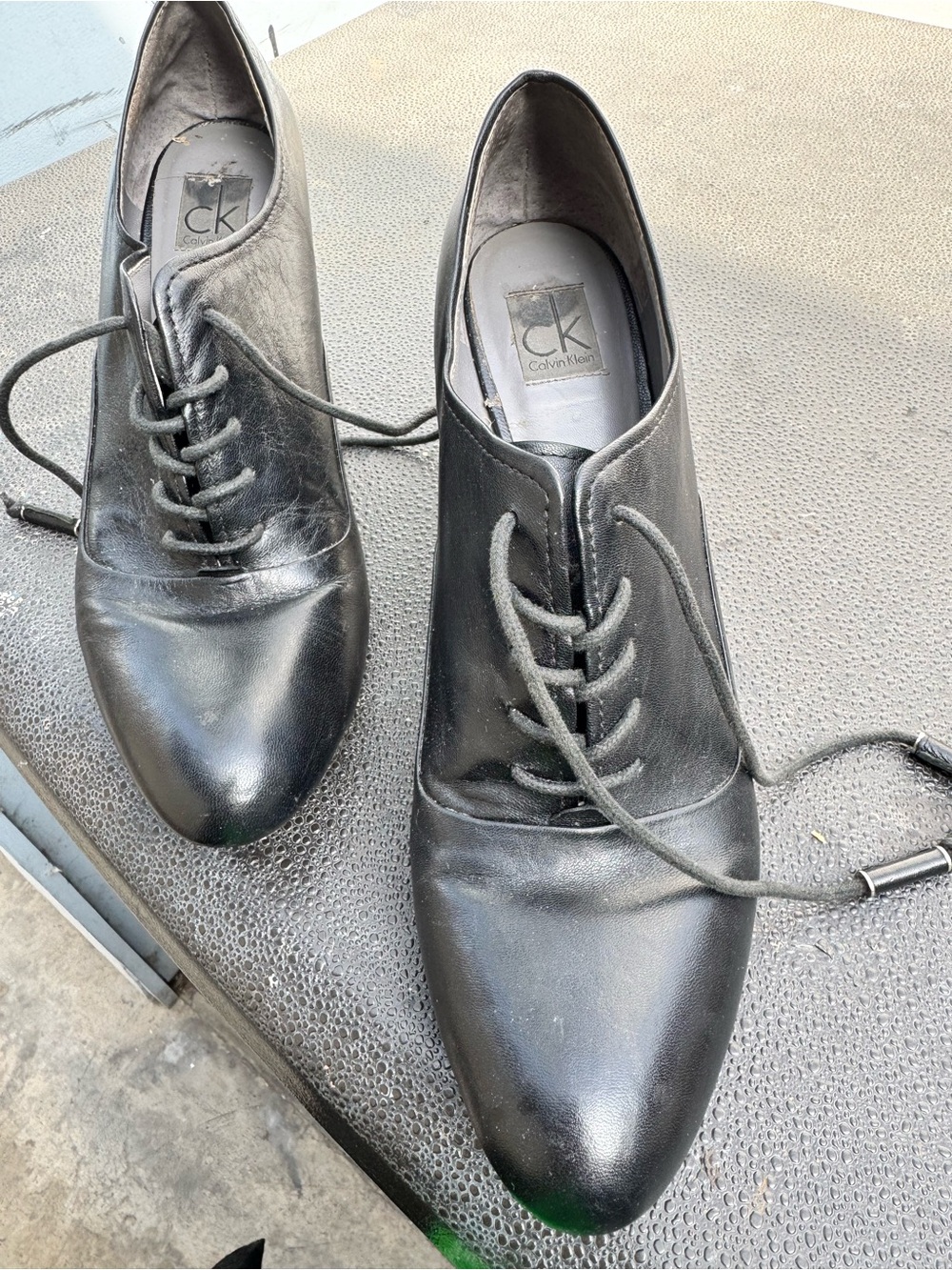 Calvin Klein Black Leather Lace-Up Women's Oxford Heels